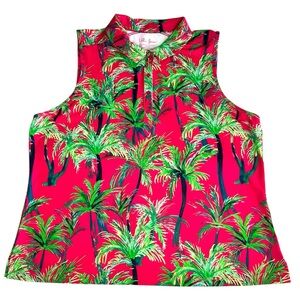 Lillie Green Tropical Palm Print Golf Tank Top 2X Pink Green Sleeveless